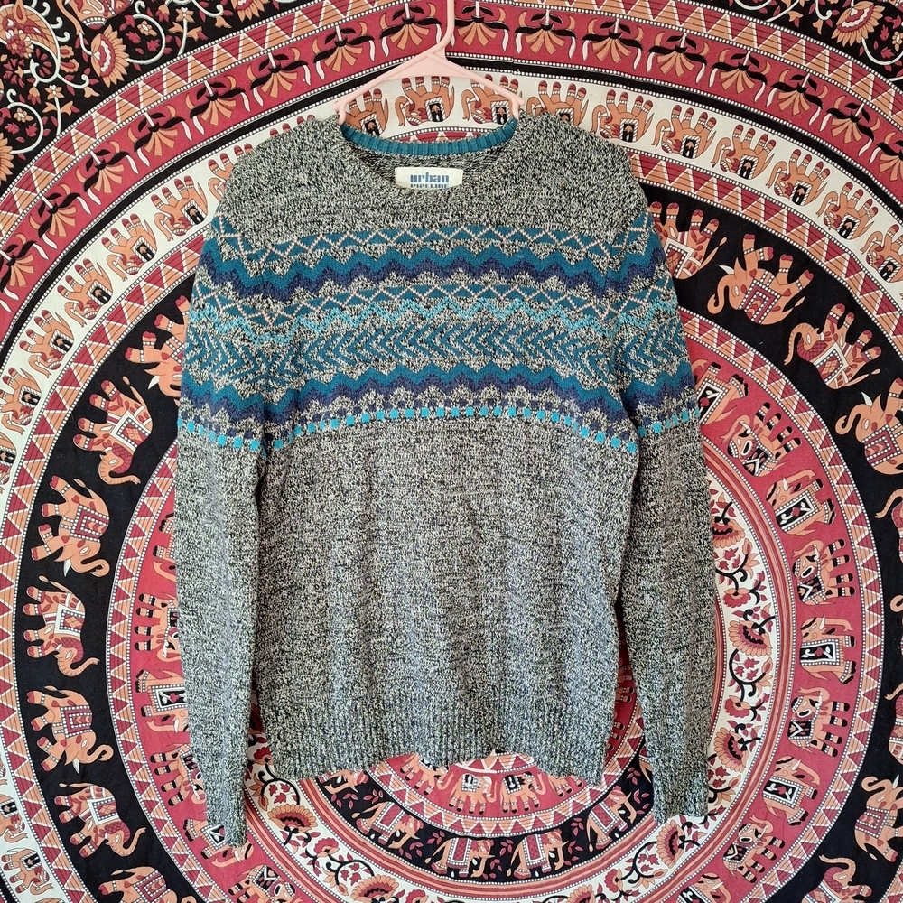 Urban Pipeline Gray and Blue Patterned Crewneck Sweater